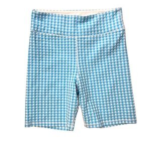 The Upside Masilda larry sports bike Blue White Gingham Check Shorts Sz Large
